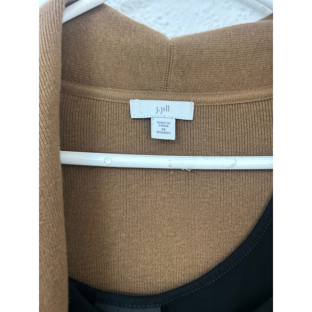 J. Jill Brown Wool Blend Longline Open Front Cardigan Sweater 2X Pockets - Picture 8 of 11
